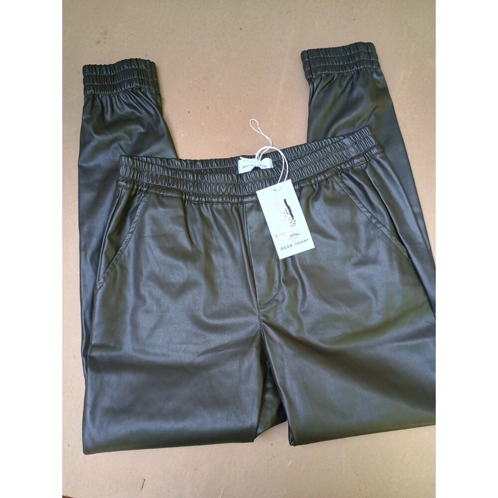 Dear John NWT Jacey Green Vegan Leather Jogger Pant Size S Pockets Elastic